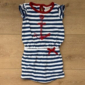 Capelton Road Girls Blue & White Striped Anchor Dress with Red Accents